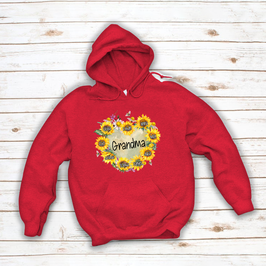 Personalized Grandma Hearts Sunflower Hoodie