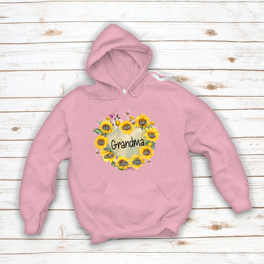 Personalized Grandma Hearts Sunflower Hoodie