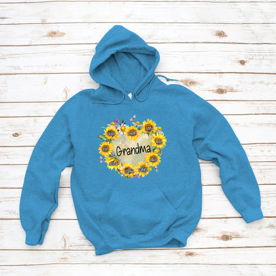 Personalized Grandma Hearts Sunflower Hoodie