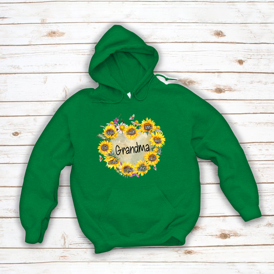 Personalized Grandma Hearts Sunflower Hoodie