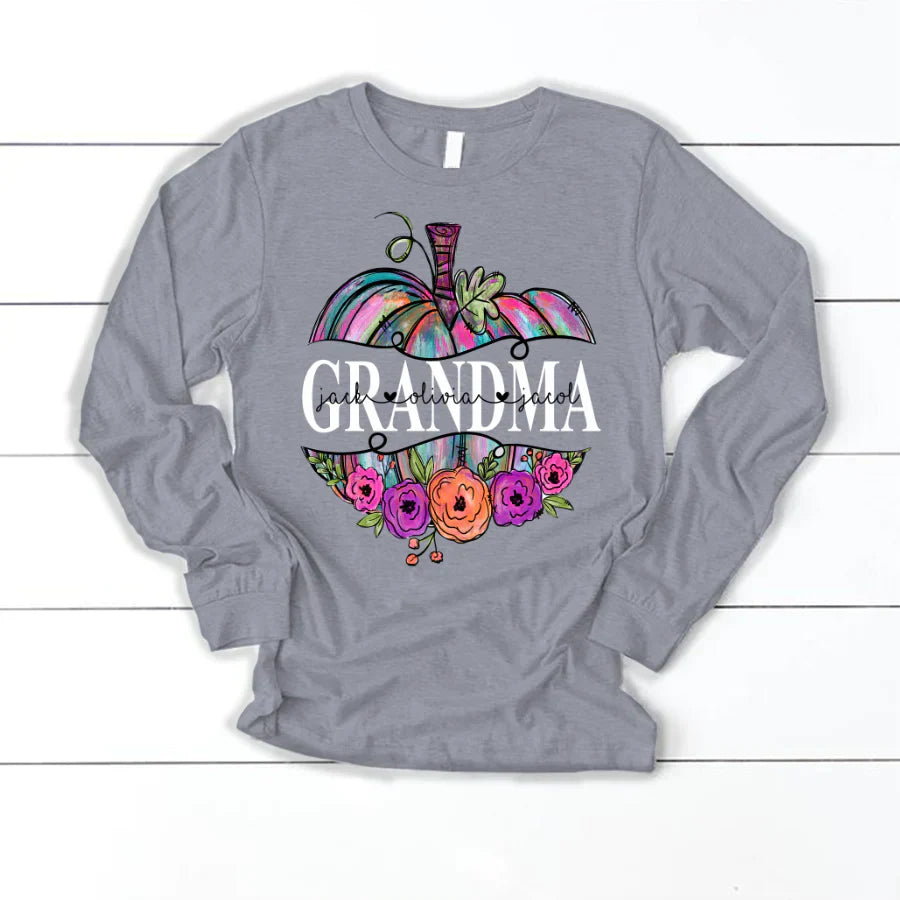 Personalized Grandma Painted Pumpkin 2022 Longsleeve