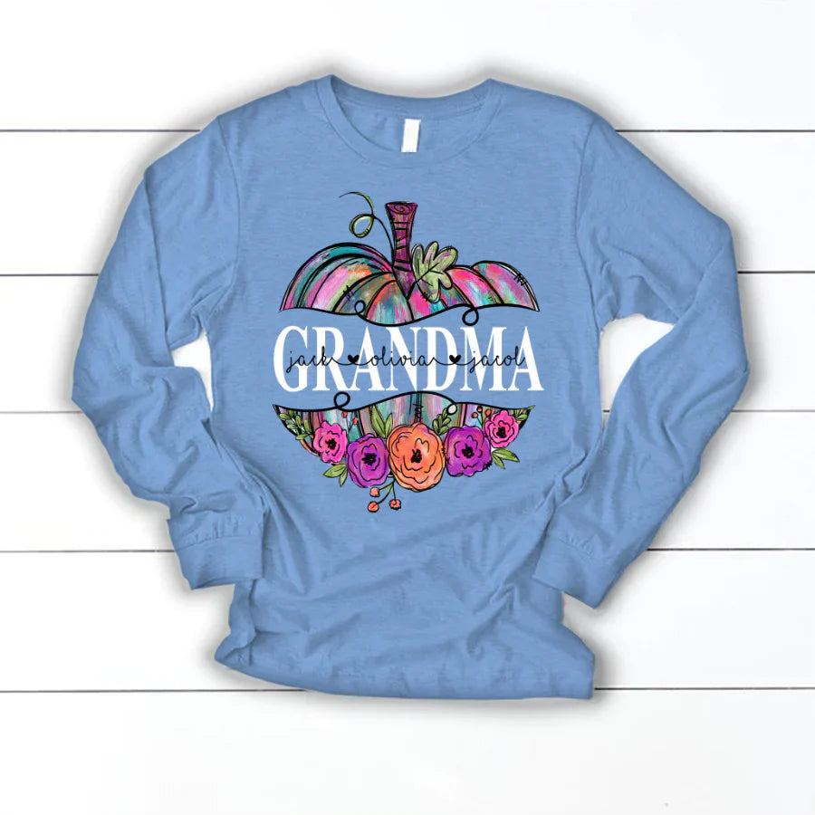 Personalized Grandma Painted Pumpkin 2022 Longsleeve