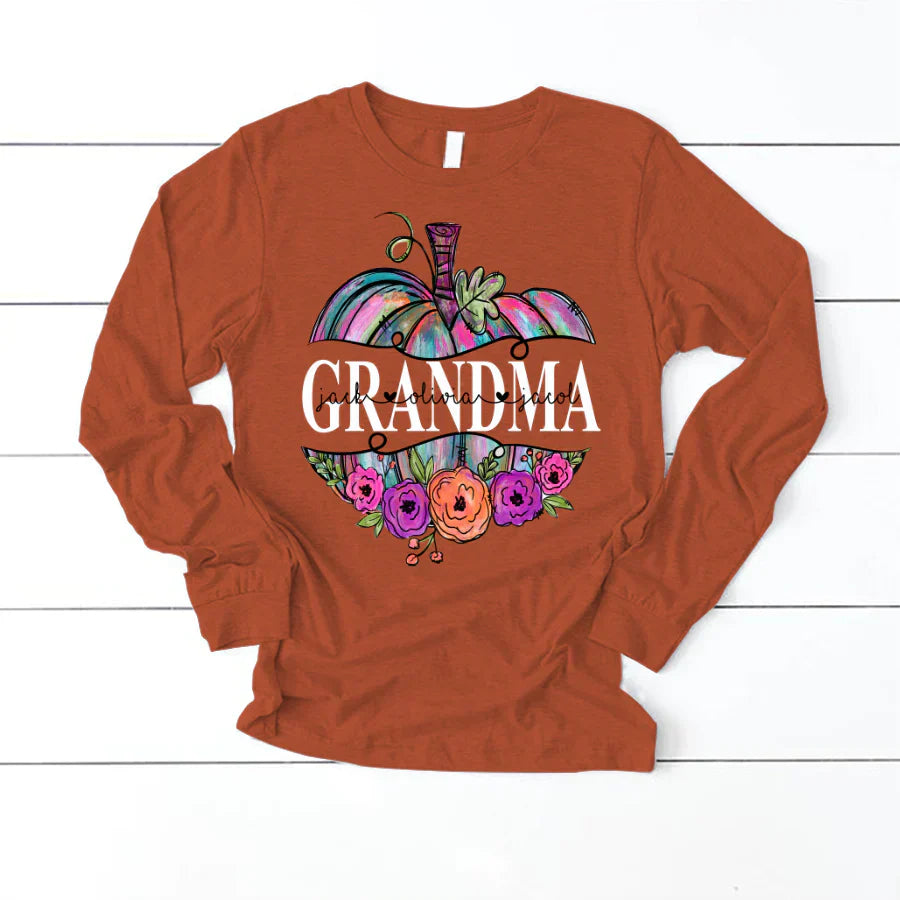 Personalized Grandma Painted Pumpkin 2022 Longsleeve