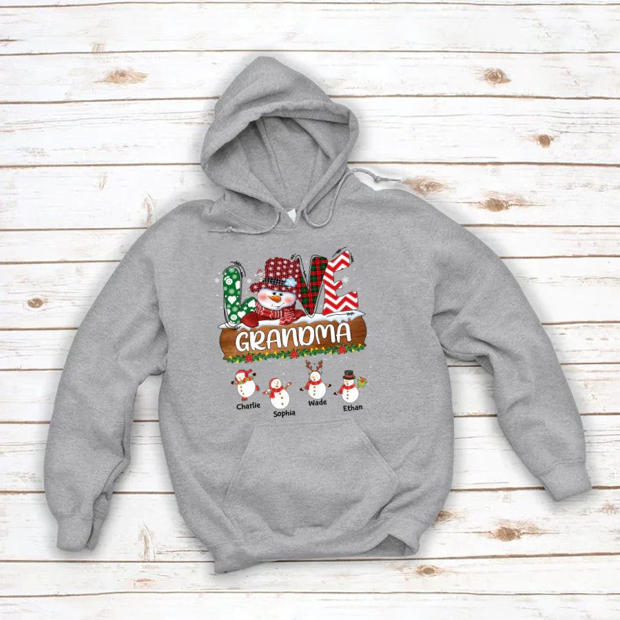 Personalized Grandma Snowman Shirt Grandma With Grandkids Name Christmas Hoodie