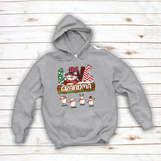 Personalized Grandma Snowman Shirt Grandma With Grandkids Name Christmas Hoodie