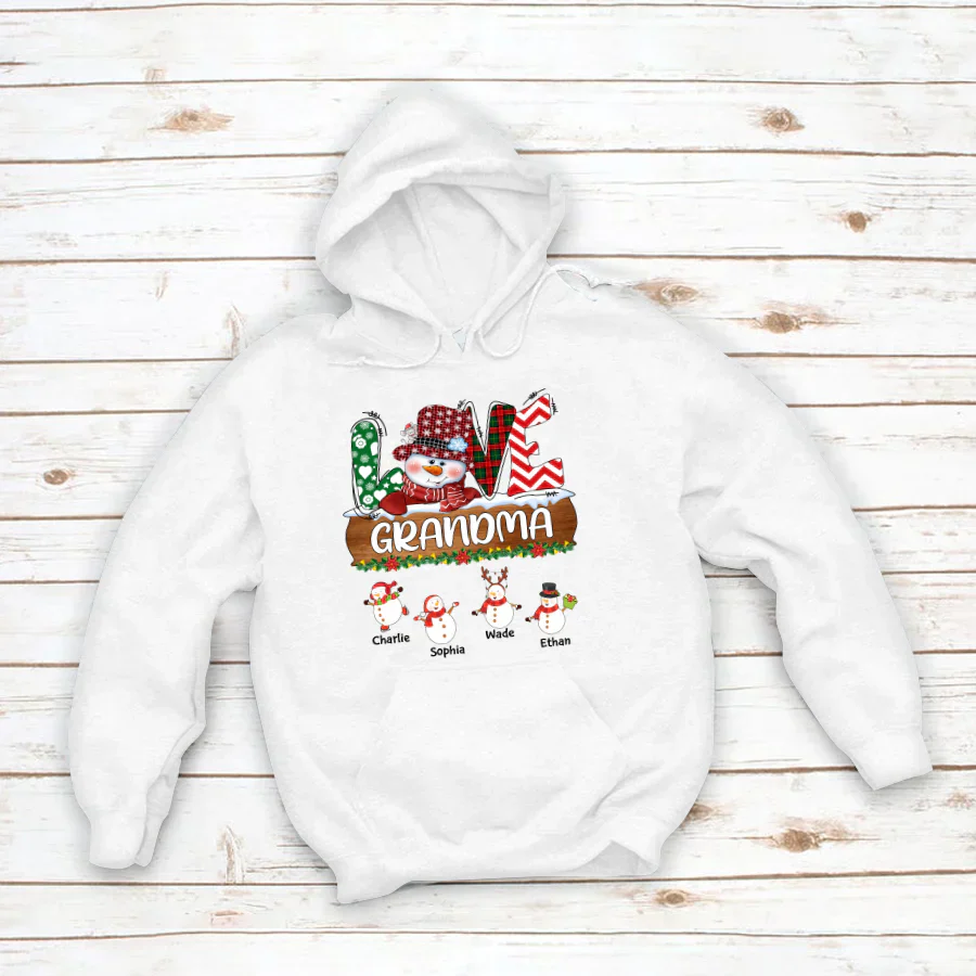 Personalized Grandma Snowman Shirt Grandma With Grandkids Name Christmas Hoodie
