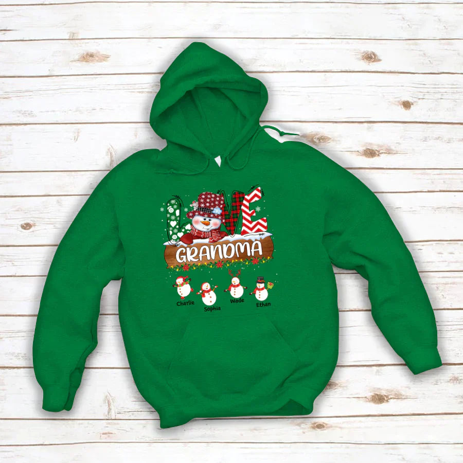 Personalized Grandma Snowman Shirt Grandma With Grandkids Name Christmas Hoodie