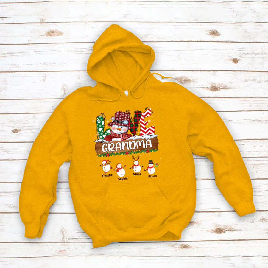 Personalized Grandma Snowman Shirt Grandma With Grandkids Name Christmas Hoodie
