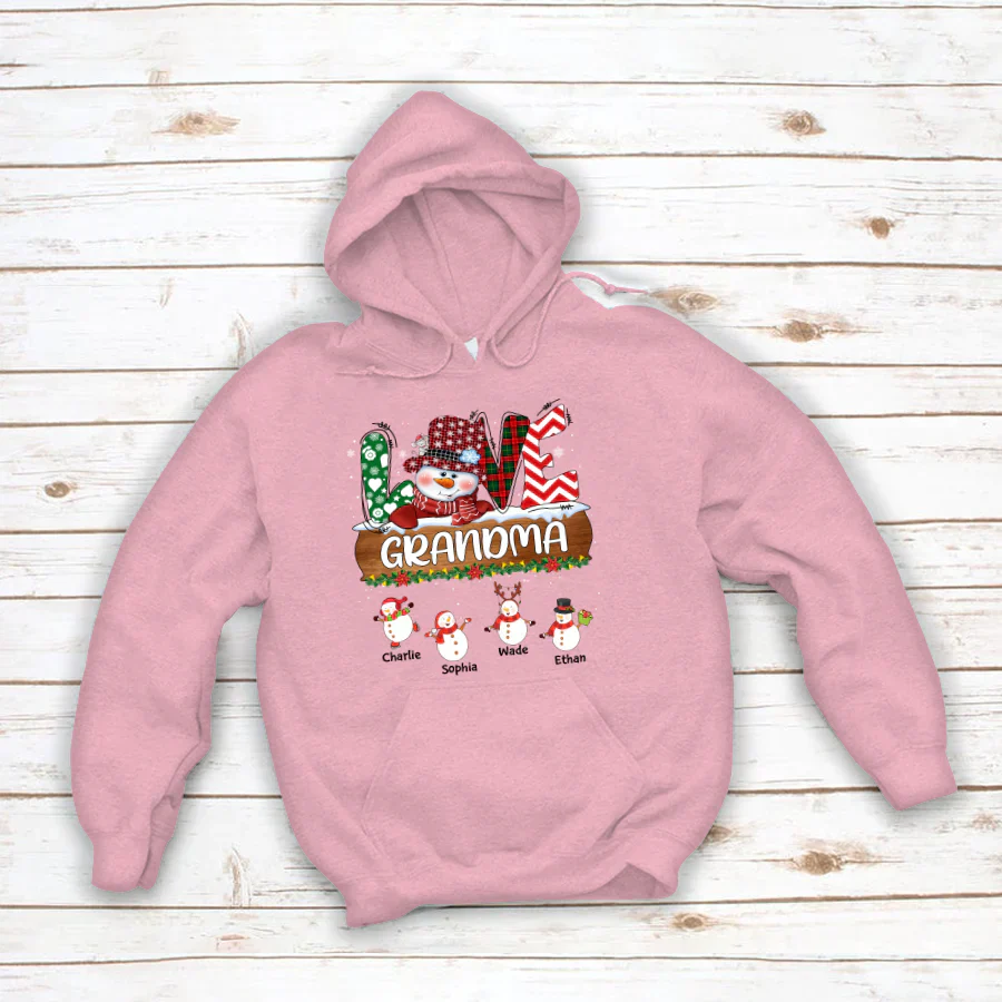 Personalized Grandma Snowman Shirt Grandma With Grandkids Name Christmas Hoodie