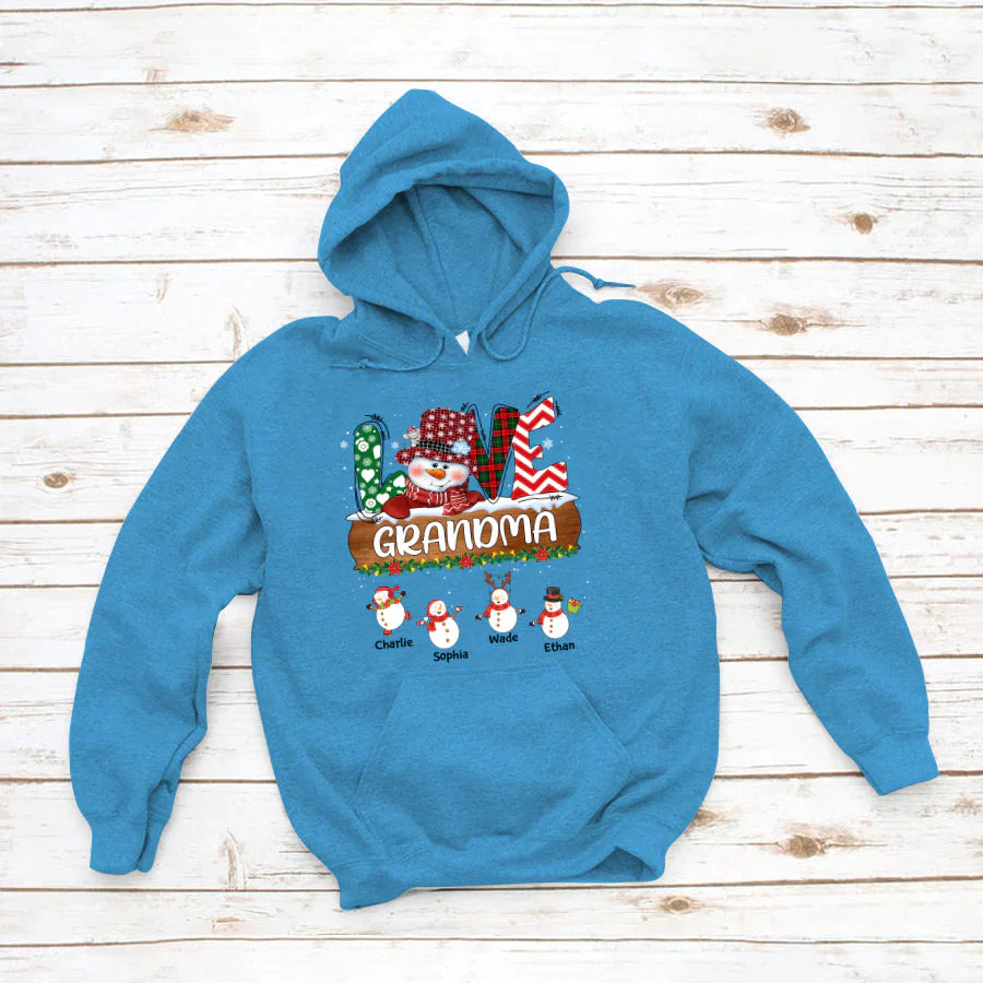 Personalized Grandma Snowman Shirt Grandma With Grandkids Name Christmas Hoodie