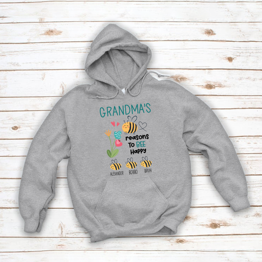 Personalized Grandma's reasons to bee happy and kids Hoodie
