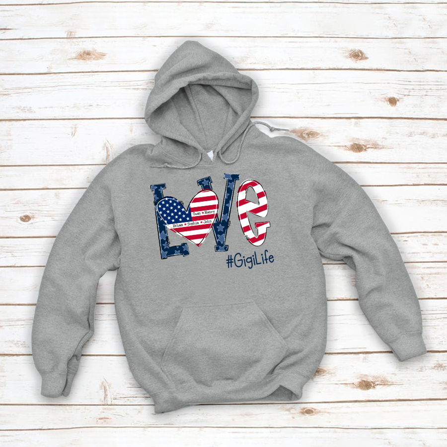 Personalized Love Gigi Life American Flag Hoodie