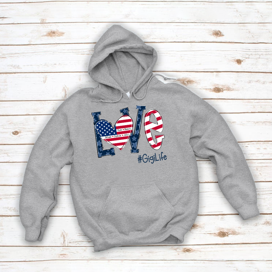 Personalized Love Gigi Life American Flag Hoodie