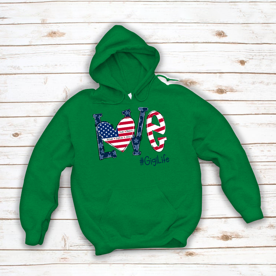 Personalized Love Gigi Life American Flag Hoodie