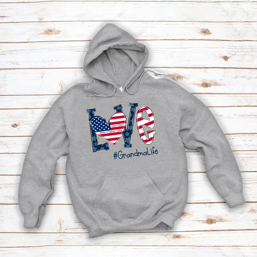 Personalized Love Grandma Life American Flag Hoodie