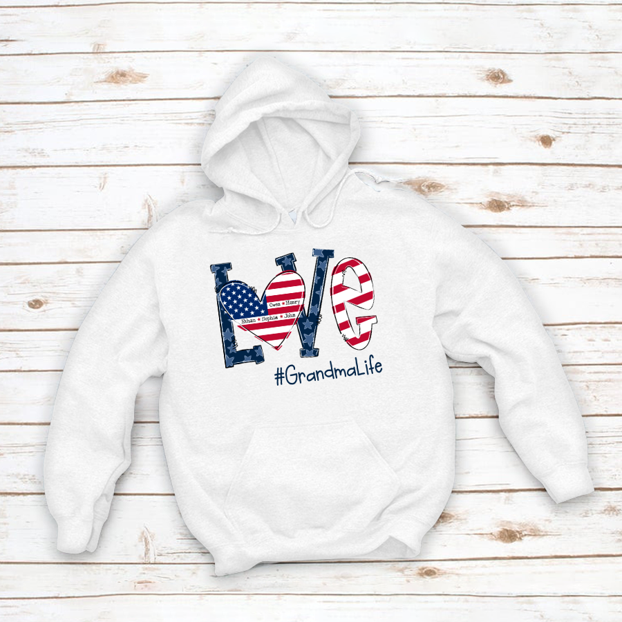 Personalized Love Grandma Life American Flag Hoodie