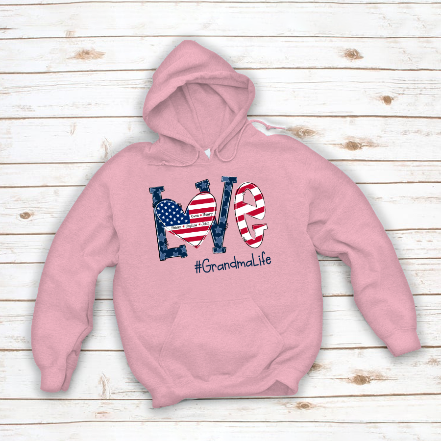 Personalized Love Grandma Life American Flag Hoodie