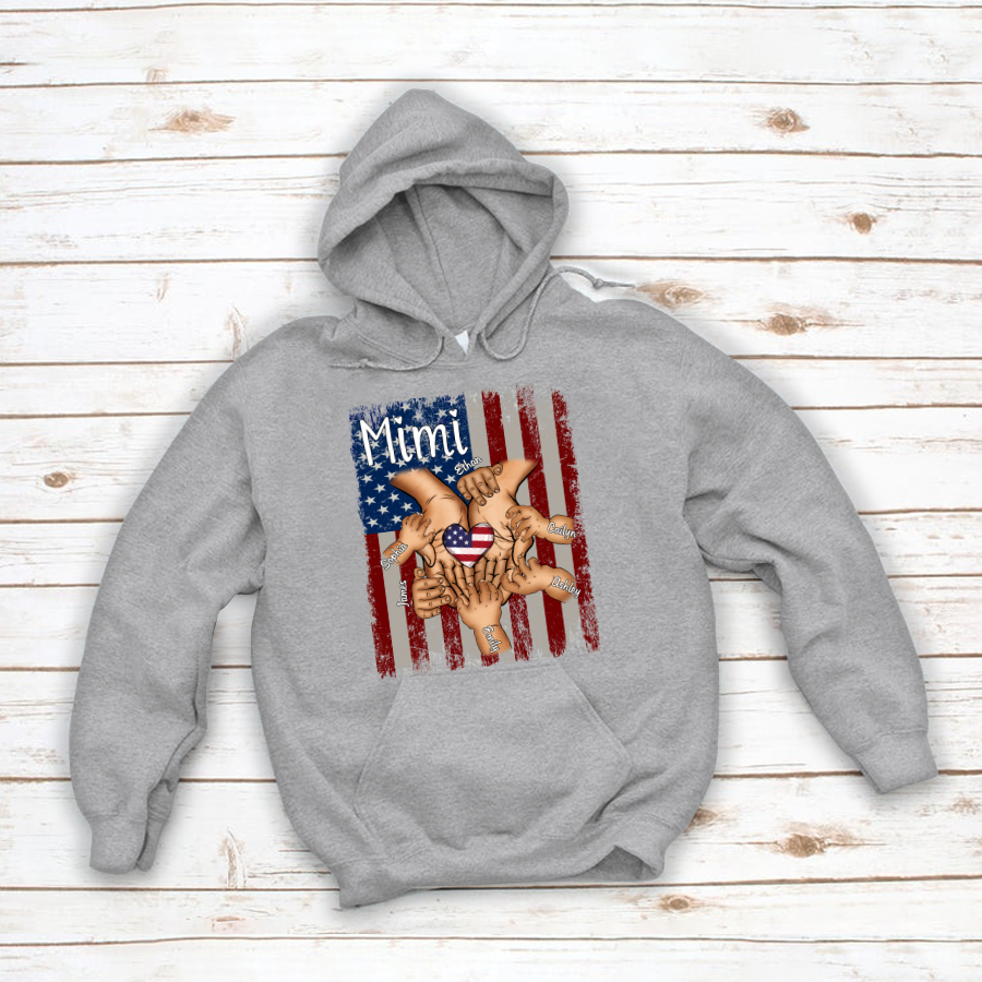 Personalized Mimi And Grandkids Hands Flag Hoodie