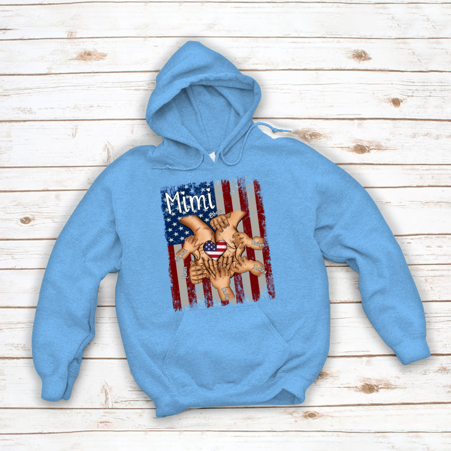 Personalized Mimi And Grandkids Hands Flag Hoodie