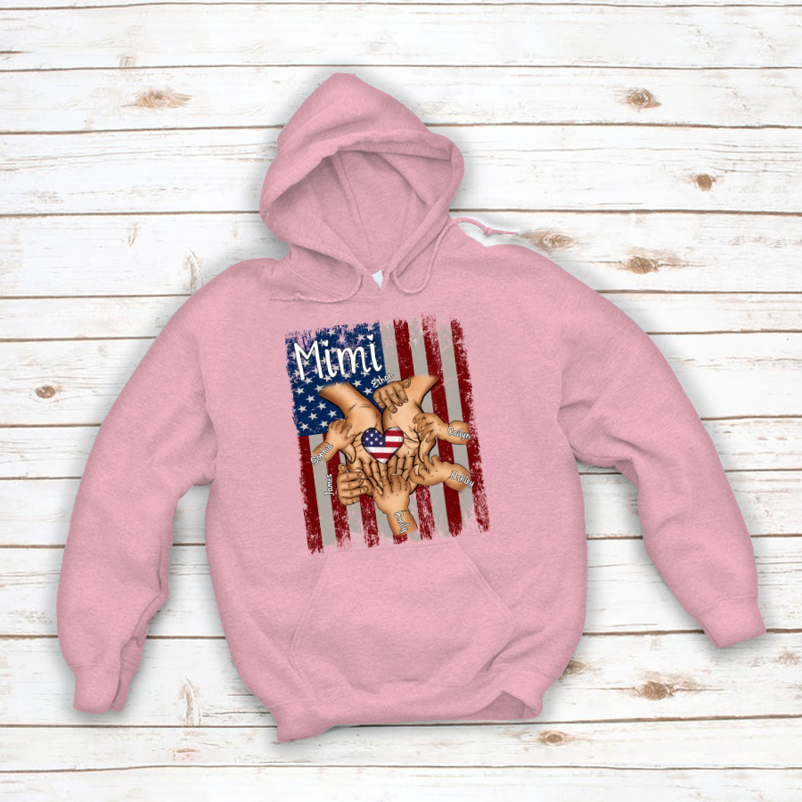 Personalized Mimi And Grandkids Hands Flag Hoodie