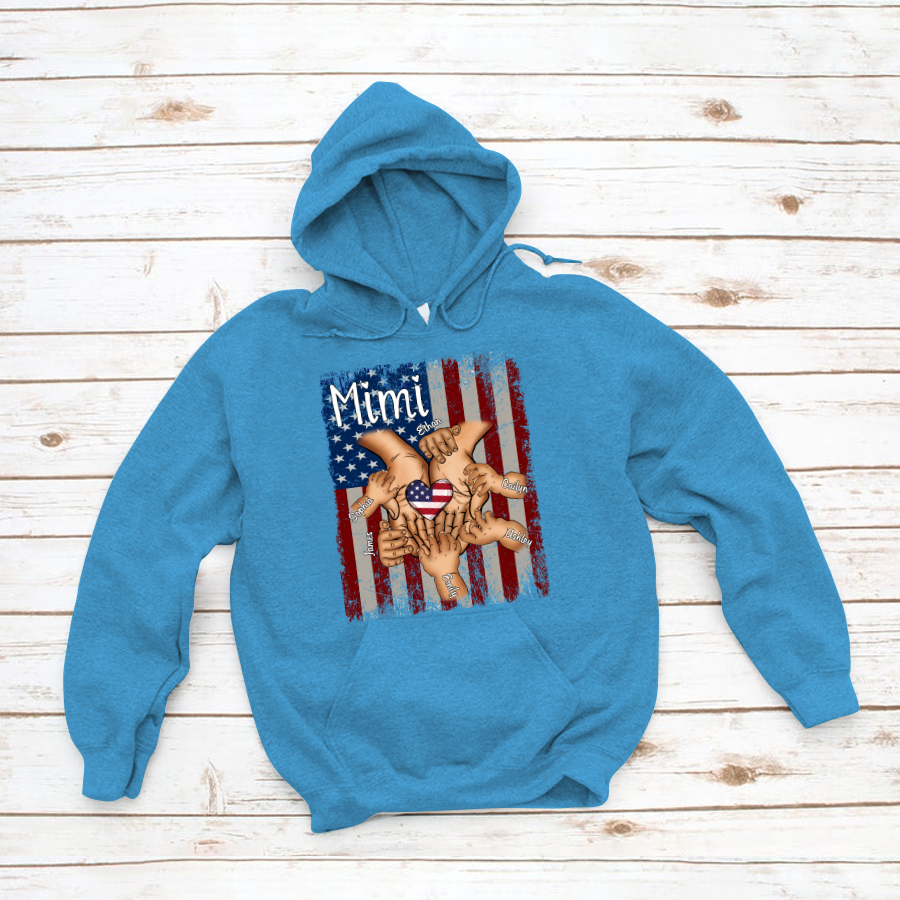 Personalized Mimi And Grandkids Hands Flag Hoodie