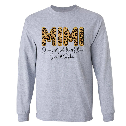 Personalized Mimi Grandkids name leopard Longsleeve