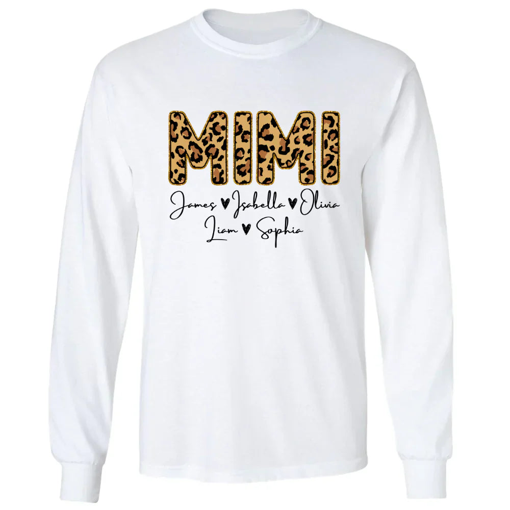 Personalized Mimi Grandkids name leopard Longsleeve