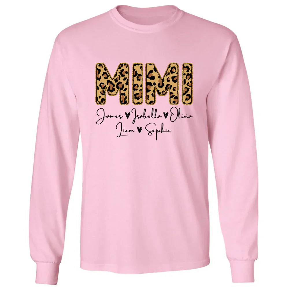 Personalized Mimi Grandkids name leopard Longsleeve