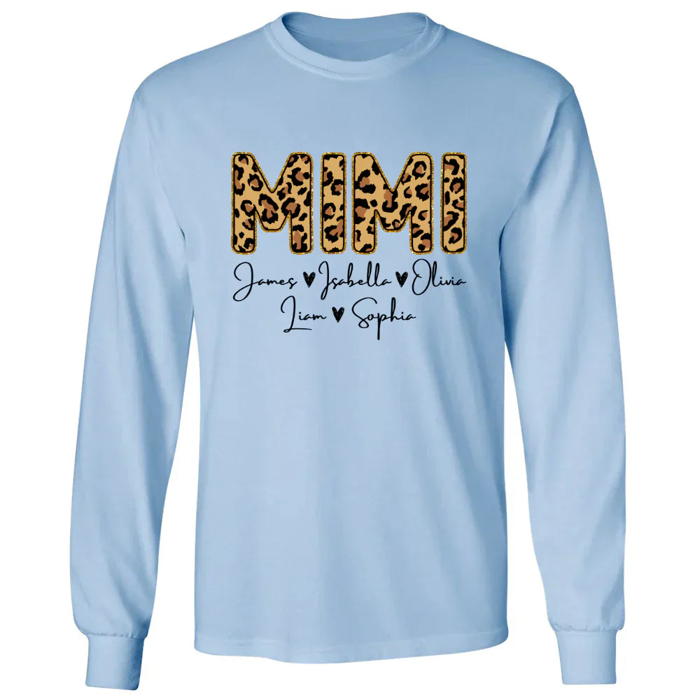 Personalized Mimi Grandkids name leopard Longsleeve