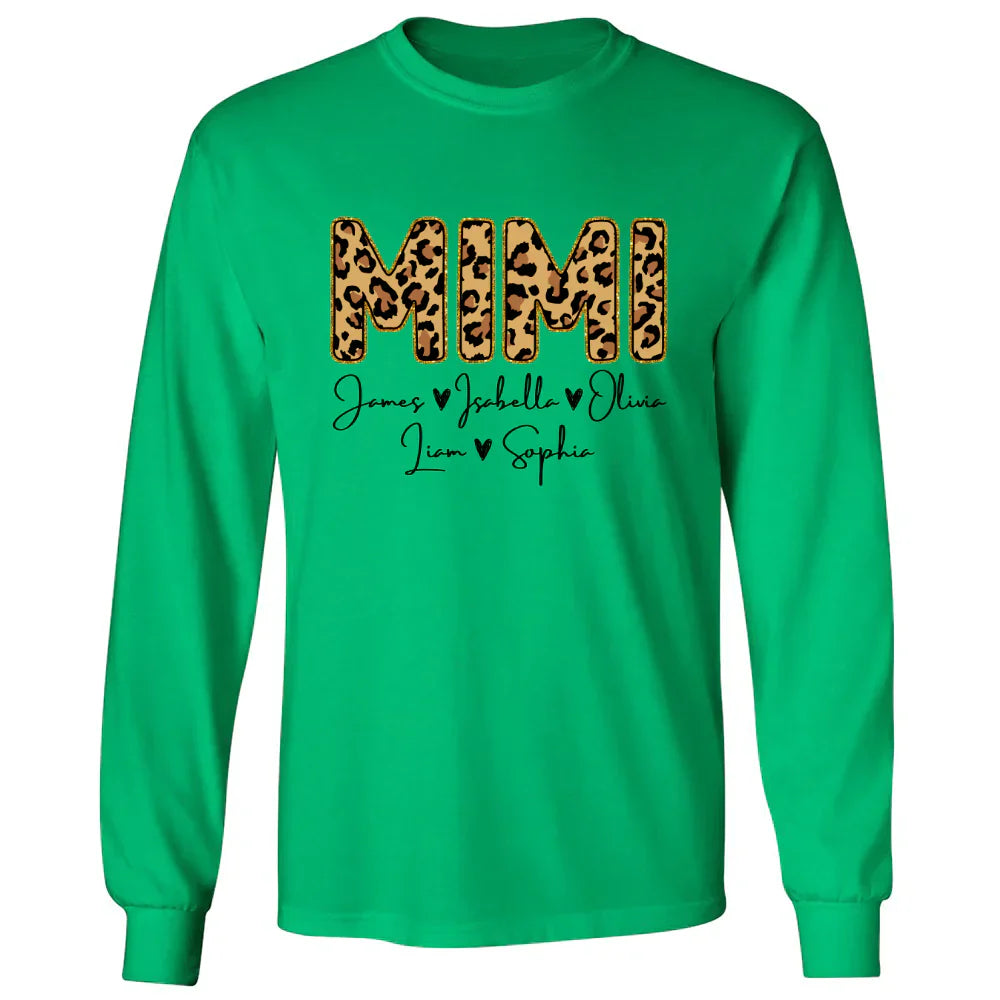 Personalized Mimi Grandkids name leopard Longsleeve