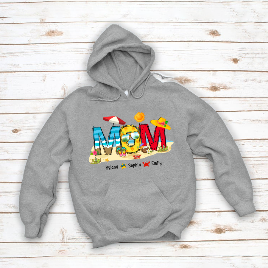 Personalized Nana Grandma Summer Beach Color Kid Names Custom Hoodie