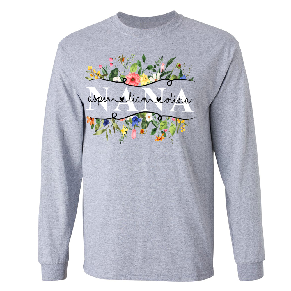 Personalized Nana Watercolor wild flower border Longsleeve