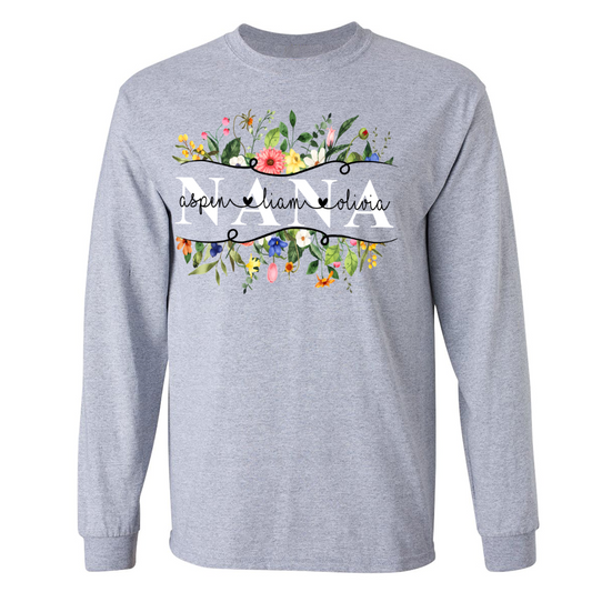 Personalized Nana Watercolor wild flower border Longsleeve