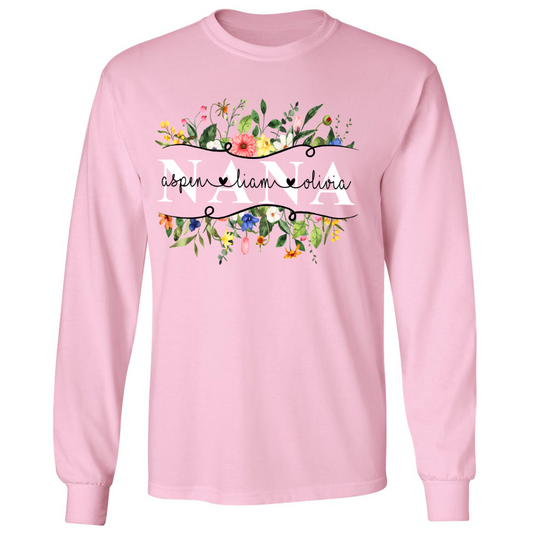 Personalized Nana Watercolor wild flower border Longsleeve