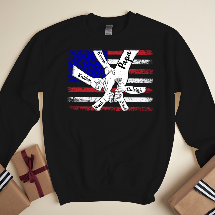 Personalized Papa Grandkids Flag Sweatshirt
