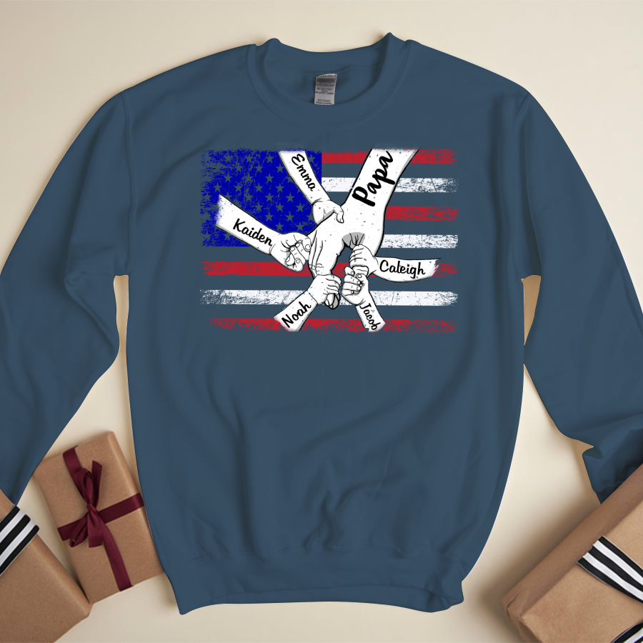 Personalized Papa Grandkids Flag Sweatshirt