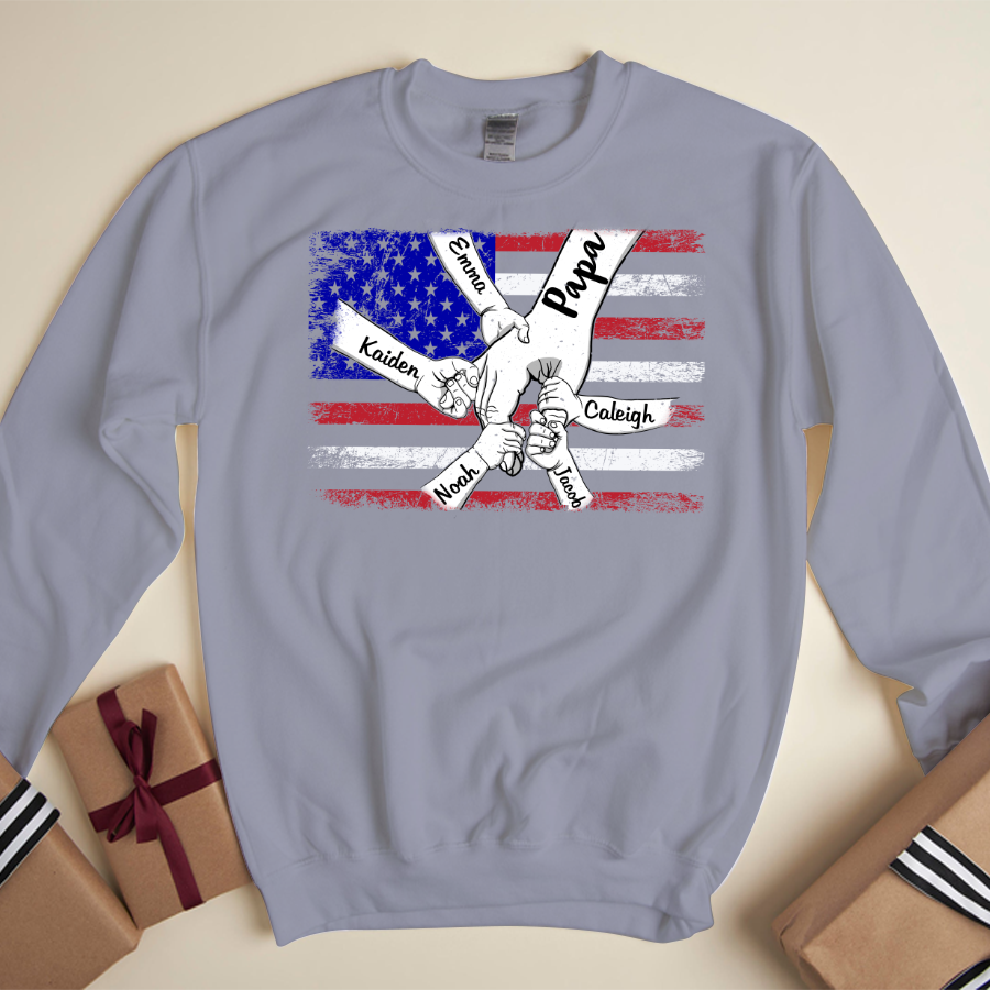 Personalized Papa Grandkids Flag Sweatshirt