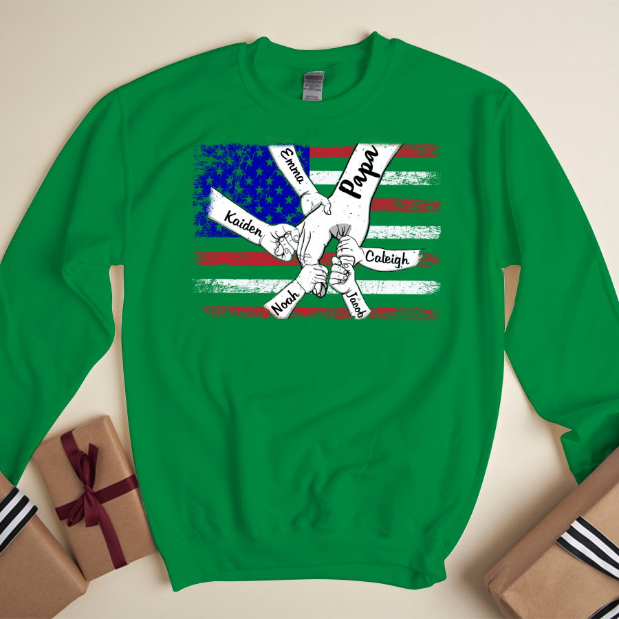 Personalized Papa Grandkids Flag Sweatshirt
