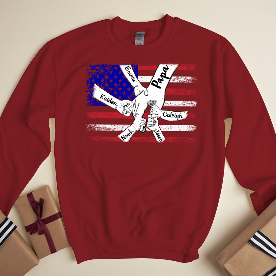 Personalized Papa Grandkids Flag Sweatshirt