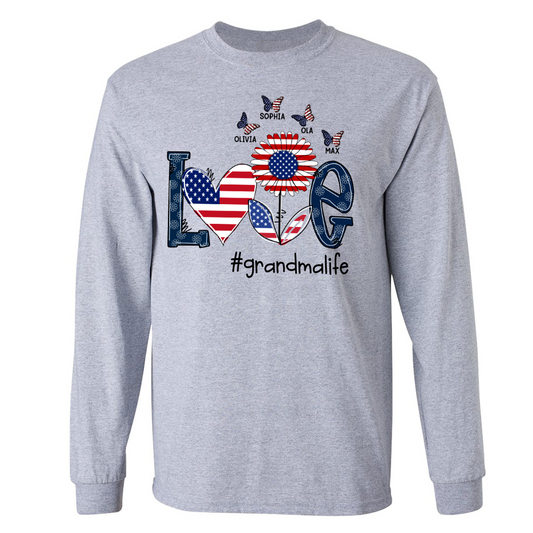 Personalized love grandma life usa butterfly Longsleeve