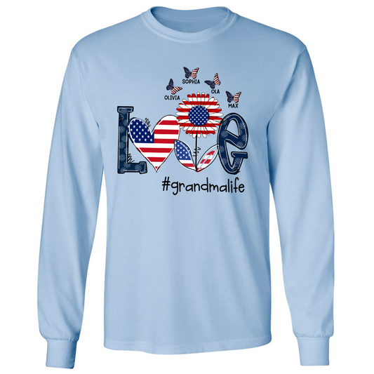 Personalized love grandma life usa butterfly Longsleeve