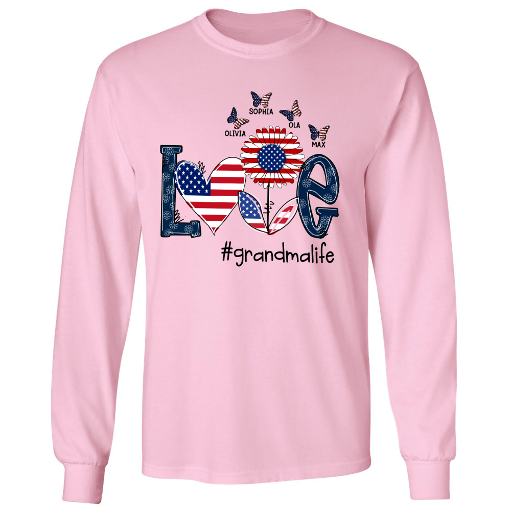 Personalized love grandma life usa butterfly Longsleeve