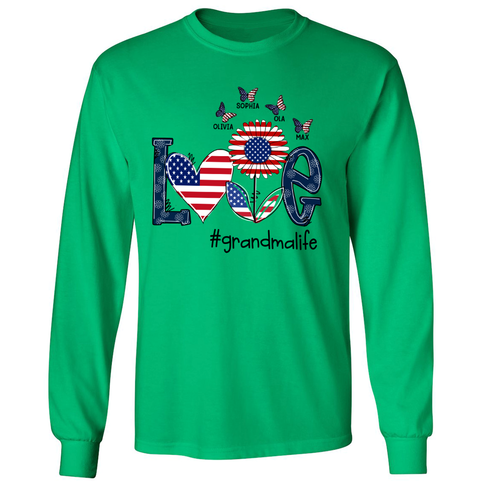 Personalized love grandma life usa butterfly Longsleeve