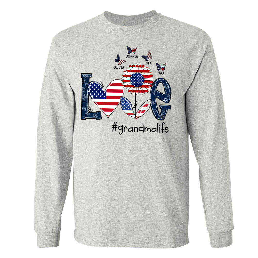 Personalized love grandma life usa butterfly Longsleeve