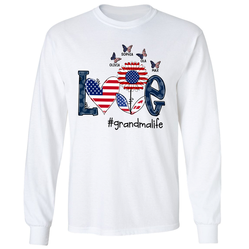 Personalized love grandma life usa butterfly Longsleeve