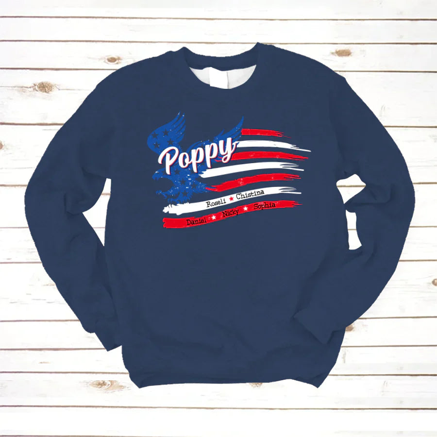Poppy With Grandkids Names 4th Of July CTL94 Sweatshirt