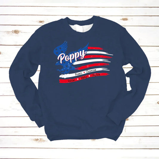 Poppy With Grandkids Names 4th Of July CTL94 Sweatshirt