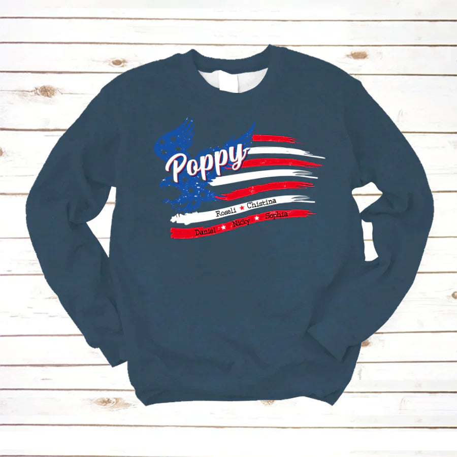 Poppy With Grandkids Names 4th Of July CTL94 Sweatshirt
