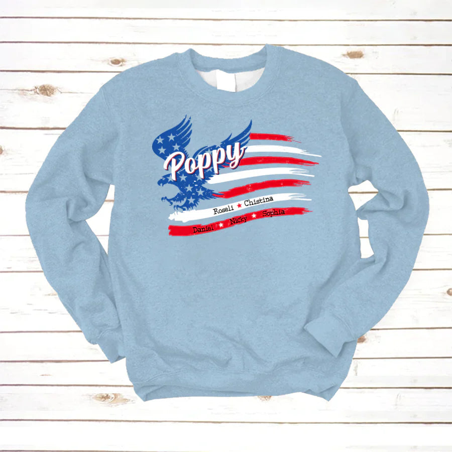 Poppy With Grandkids Names 4th Of July CTL94 Sweatshirt