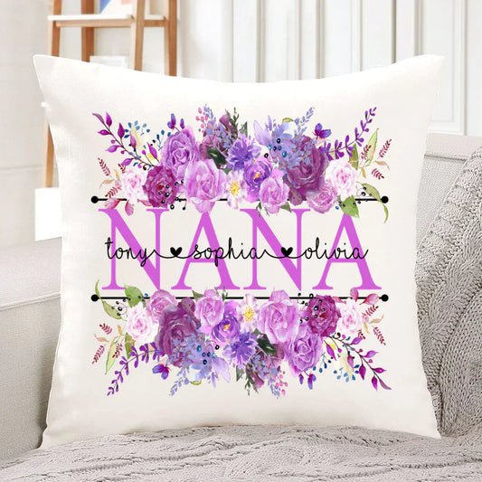 Purple Flower Nana And Grandkids Indoor Pillow